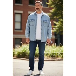 Ivy Crew Explorer Denim Shirt Jacket Mens Light Wash Fleece Lined Blue Size M